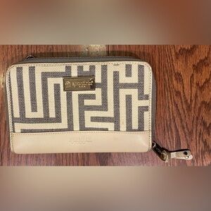 Spartina 449 Wallet Clutch Purse All-in-one Beige/Gray/Gold Linen No Strap